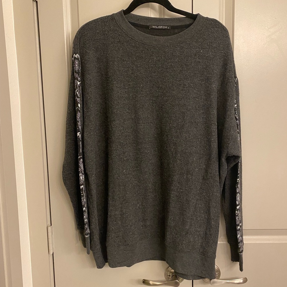 Wildfox Roadtrip Gray Sweatshirt with Snakeskin Details Size S
